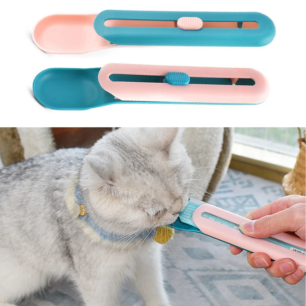 

Plastic Cat Strip Squeezer Eating Supplies Liquid Food Feeder Multi Use Snack Feeding Spoon Push Type for Puppy Kitten