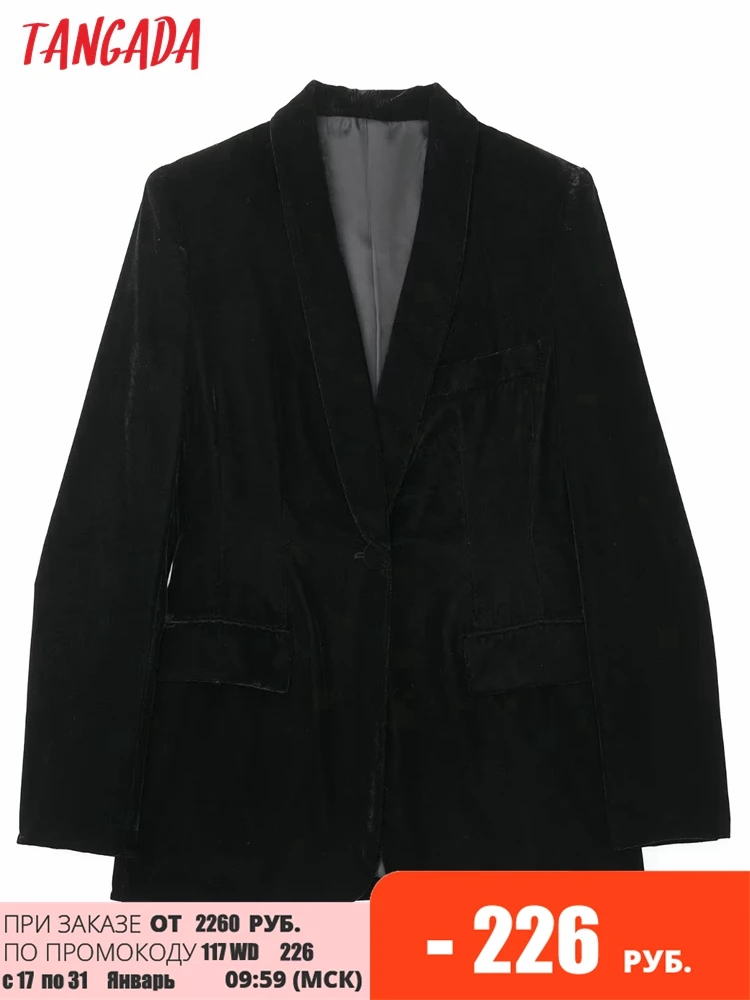 

Tangada Women 2022 Front Button Velvet Blazer Coat Vintage Long Sleeve Flap Pockets Female Outerwear 3H339