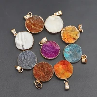 natural stone gold phnom penh agate druzy pendants reiki charms necklace bracelet making round jewelry findings wholesale 10 pcs
