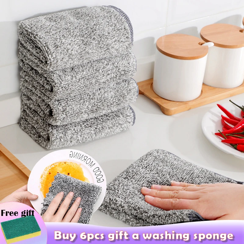 

Gray Kitchen Towel Bamboo Charcoal Fibers Cleaning Cloths Dishcloth Household Cleaning Cloths Microfiber Towel Rags For Kitchen