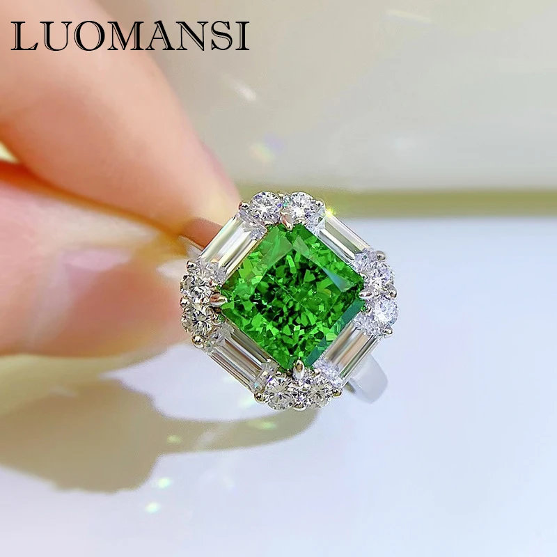 

Luomansi модное 8*8 мм зеленое высокоуглеродистое кольцо с бриллиантами S925 Серебряные Ювелирные изделия Свадебная вечеринка памятный подарок
