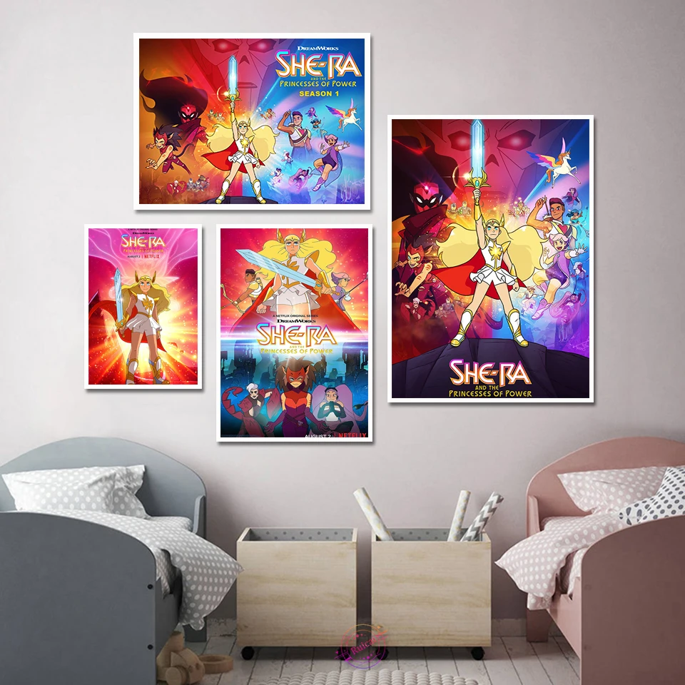 

Плакат She-Ra, мультфильм, ТВ-серия, настенное искусство, украшение детской комнаты, Картина на холсте, домашний декор, принты, подарок