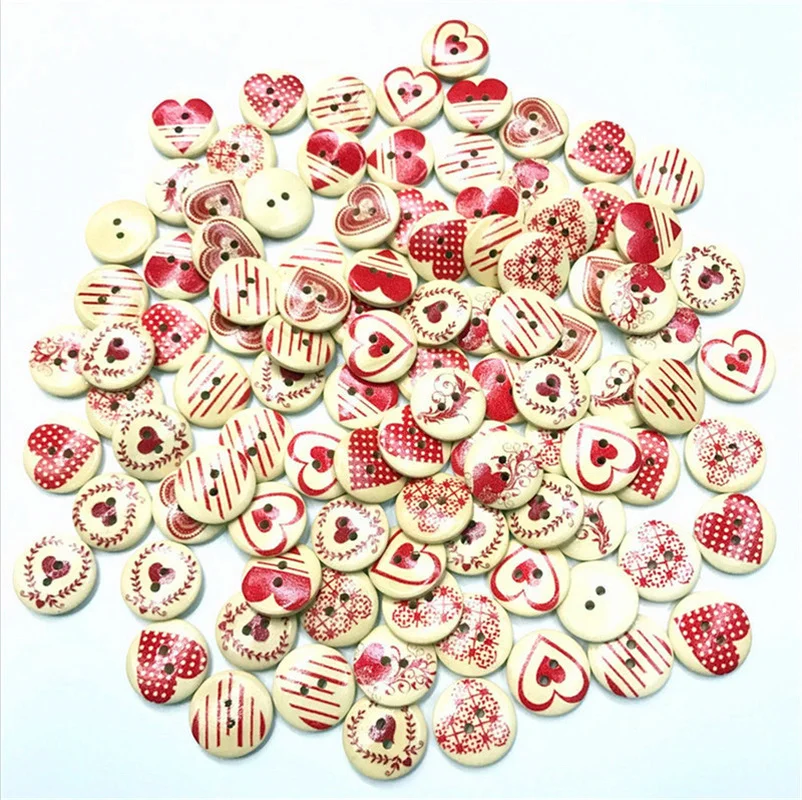 

50PCS 15/20MM Red Heart Wooden Buttons for Wood Handwork Sewing Scrapbook Clothing Crafts Accessories Decor Wedding Christmas