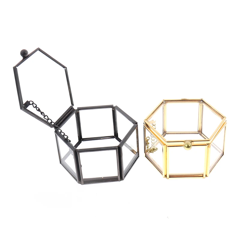 

Jewelry Organizer Holder Tabletop Containe Hexagon Transparent Glass Ring Box Wedding Ring Box Geometric Clear Glass Jewelry Box