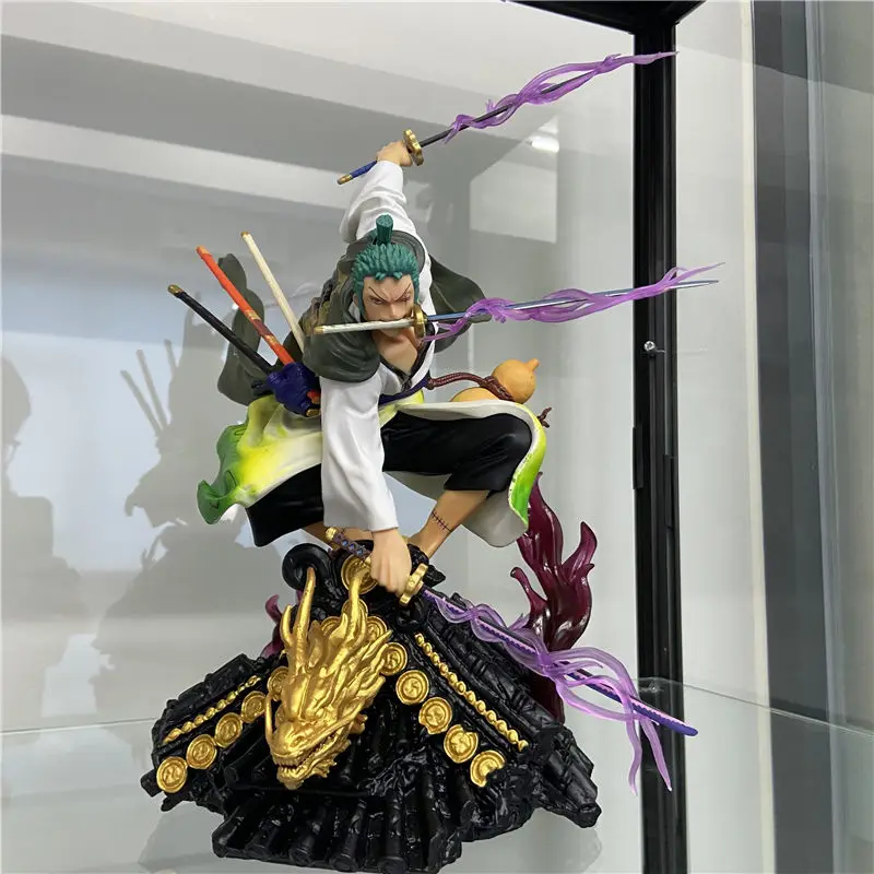 

20cm Anime Figure One Piece GK Roof Kimono Roronoa Zoro Three-Knife Fighting Skill PVC Action Figure Model Decorations Toy Gift