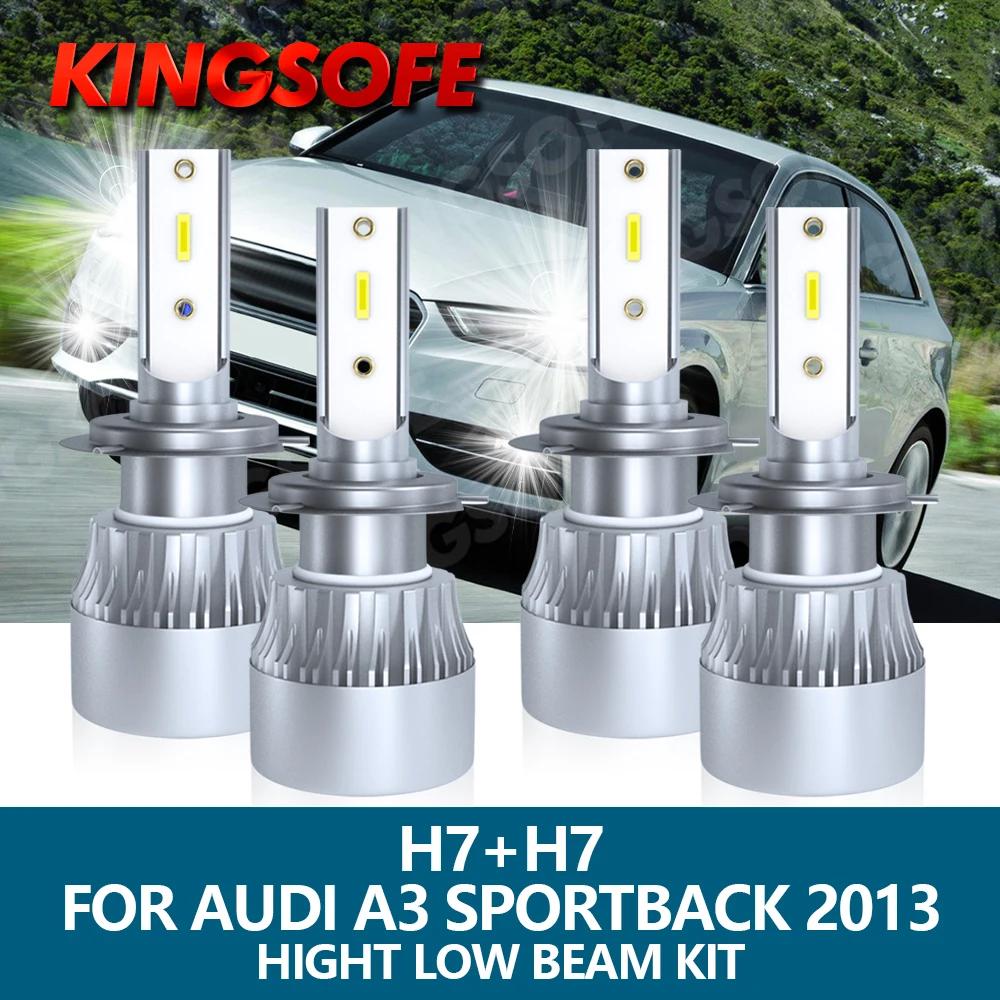 

KINGSOFE 4Pcs H7 Car Light For Audi A3 Sportback 2013 LED Headlight 16000LM 6000K White CSP Chip Hight Low Beam Bulbs Kit