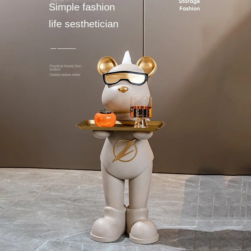 

Glasses lightning violence bear decoration living room floor tray TV cabinet sofa side home soft storage decorations