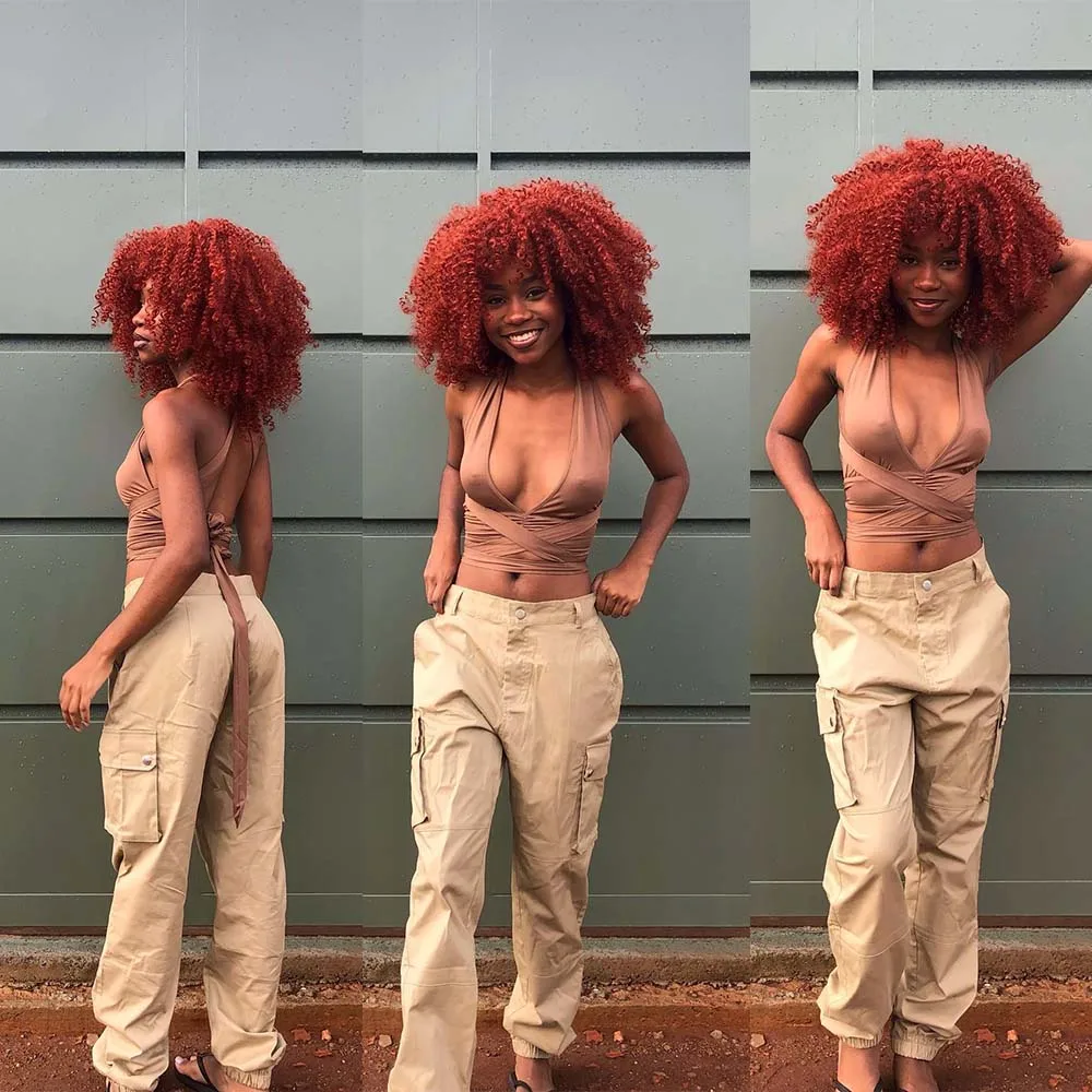 Парик с короткими волосами афро кудрявые челкой для чернокожих женщин Косплей