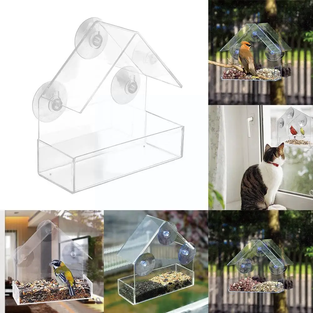 

Bird Feeder Hotel Clear Glass Window Viewing Table Adsorption Seed Suction Hanging Bird House Feeder Peanut Type D3y9