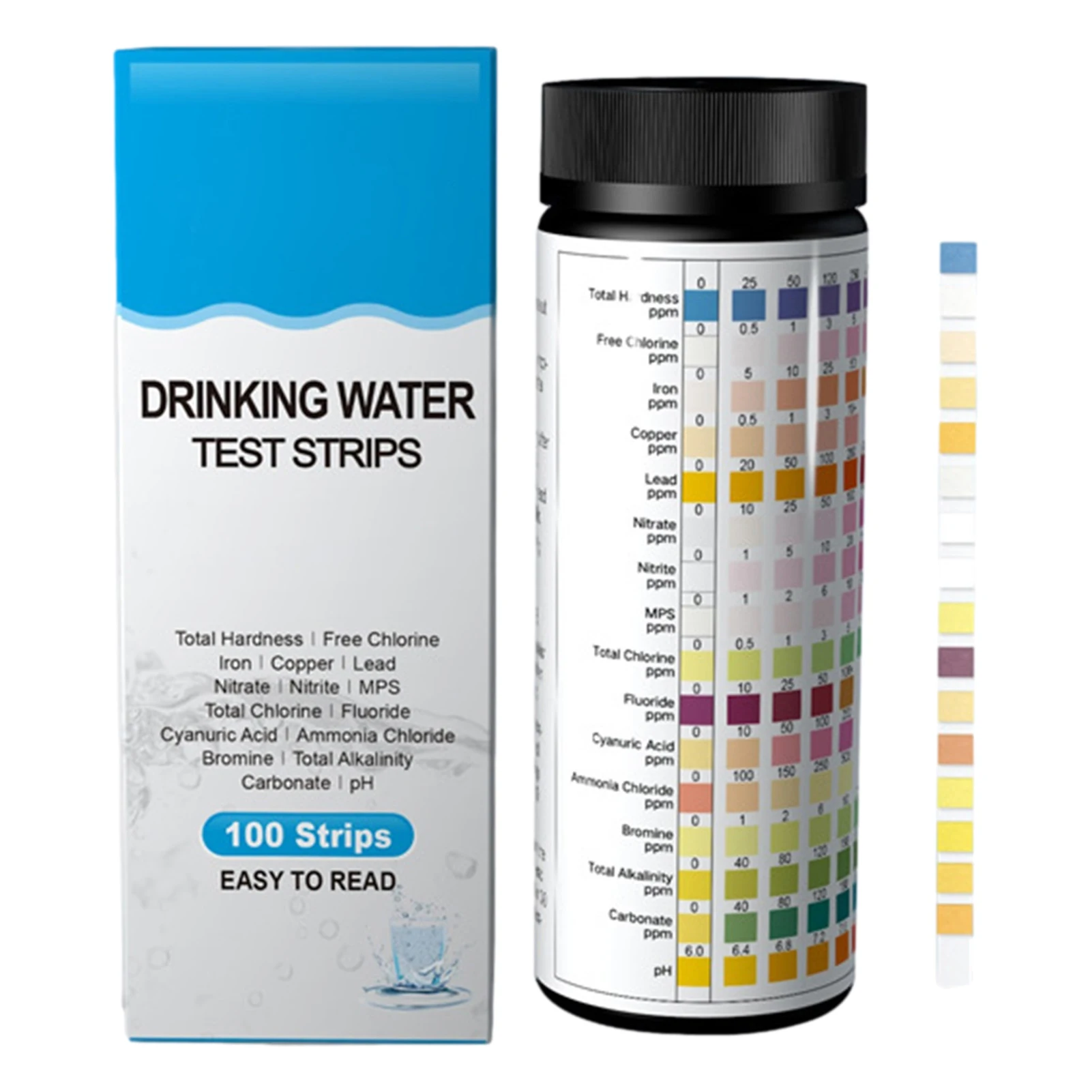 

16-in-1 Water Quality Tester 100 Strips Water Test Kit For Drinking Water/Tap Water/Well Water/Spa Center/Swimming Pool