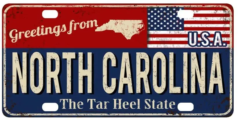 

InterestPrint Greetings from North Carolina Rusty Metal Sign with USA Flag Metal License Plate Tag Sign Decor for Car Woman Man