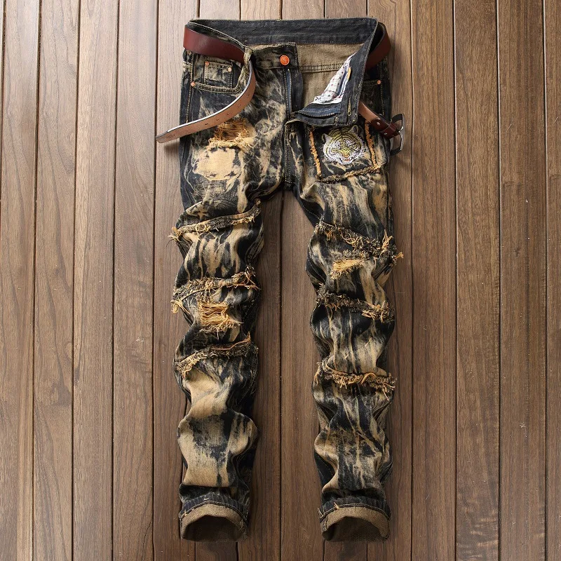 Jeans Men's Ripped Retro Casual Straight Pants Men's Jeans Fashion Fashion Pants Men's Trousers Casual Pants