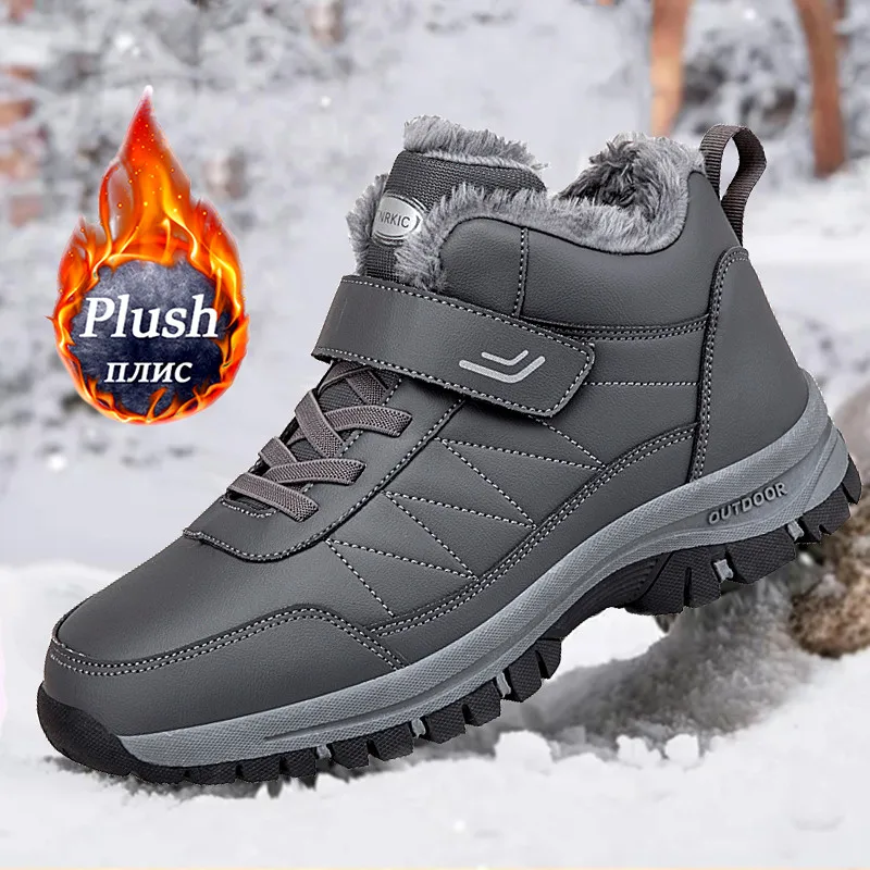 2022 New Winter Men Sneakes Waterproof Warm Leather Shoes Man Outdoor Non-slip Running Shoes Light Plush Walking Snow Boots Male