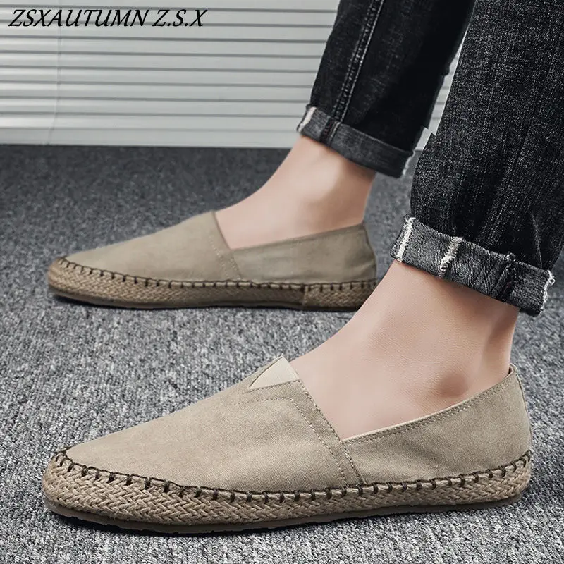 Мужские парусиновые туфли в китайском стиле льняные повседневные без застежек