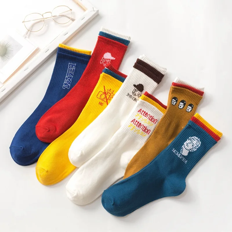 Sports Couple Socks Fashion Woman Socks Korea Harajuku Style Kawaii Funny Cartoon Spring Autumn Female Street Socks Lovely Girl