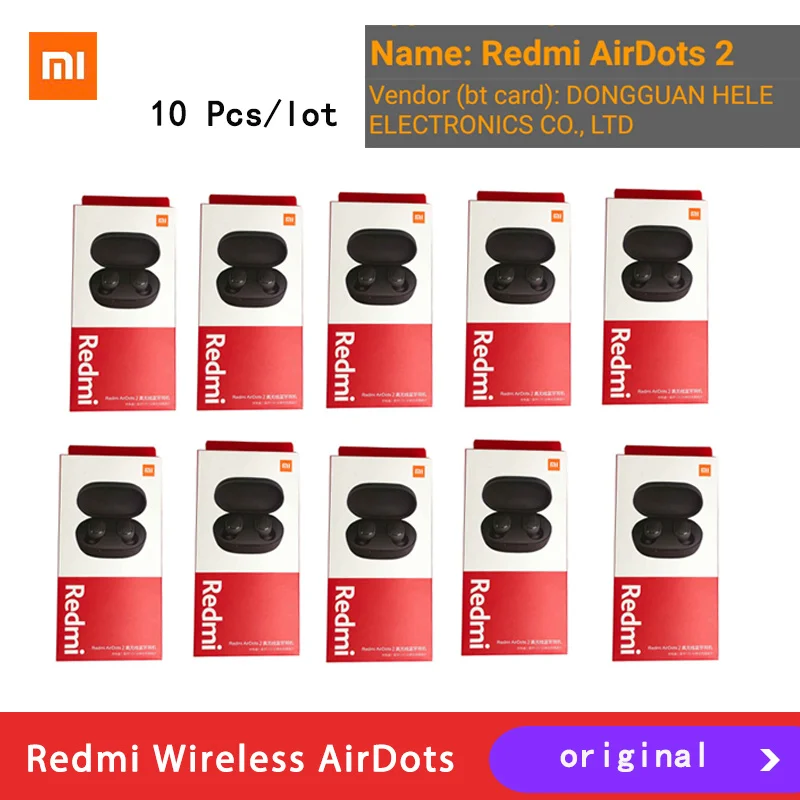

10 pieces/lot original xiaomi redmi airdots 2 true wireless headphones bluetooth headset 5.0 reductio noise with microphone tws