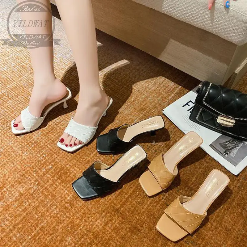 YTLDWAT 2022 Summer Women Pumps Square Toe Ladies Heel Mules Sexy Thin High Heels Sandals Slippers Female Fashion Woman Shoes