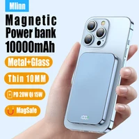 10000mah for magsafe powerbank iphone 13 12 magnetic power bank metal body glass back cover 20w wireless 15w portable battery