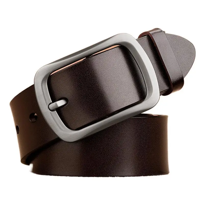 

Genuine Cow Leather Men Pin Buckle Belt Simple Design Ffashion Business Belts Plus Size 120 130 140cm
