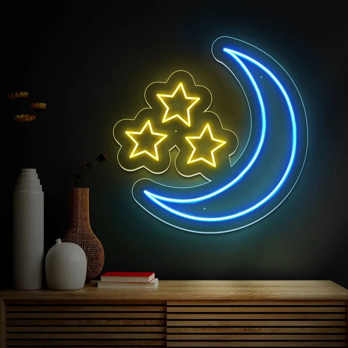 Moon and Star neon sign, Star Neon Led light sign, Kids neon sign, Moon Neon light sign for Bedroom wall decor, Moon Star LED Ne