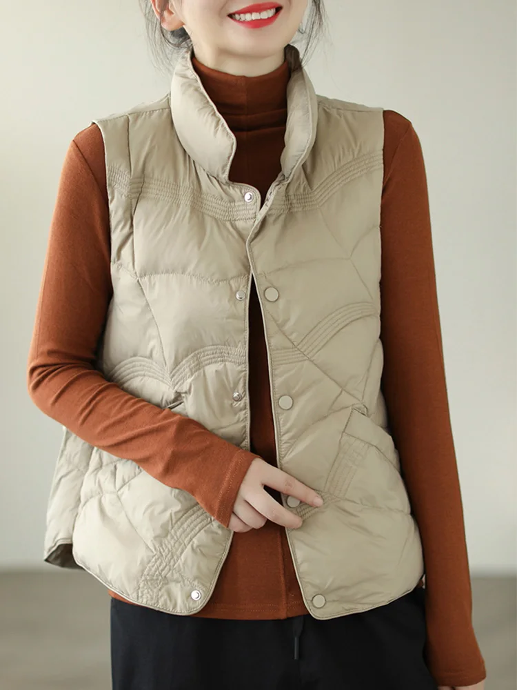 

Женский однобортный пуховик LY VAREY LIN, повседневная куртка без рукавов на белом утином пуху, модная верхняя одежда для осени и зимы