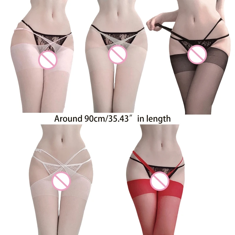 

Women Hollow Out Slim Tights Sexy Sheer Stockings for Cross Belt Crotchless Sock 37JB