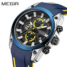 MEGIR Blue Sport Watches for Men Top Brand Luxury Chronograph Male Wrist Watch Military Quartz Clocks Luminous Relogio Masculino