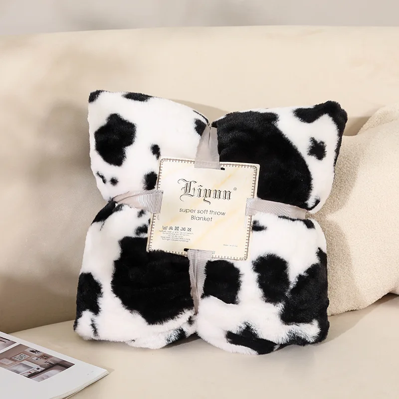 Coral Fleece Blankets For Beds Sofa Cow Skin Throws Soft Cozy Warm Faux Fur Mink Throw Bed Plush Plaid |