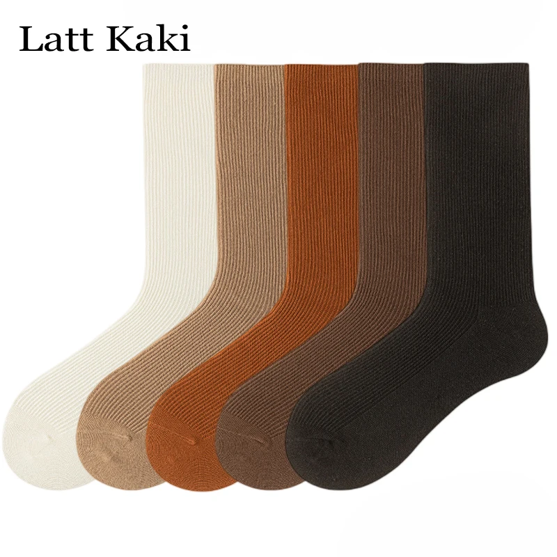 5 Pairs Women's Cotton Socks New Autumn Casual Simple Solid Color Winter Warm Socks For Women Korean Style Girls Long Pile Socks