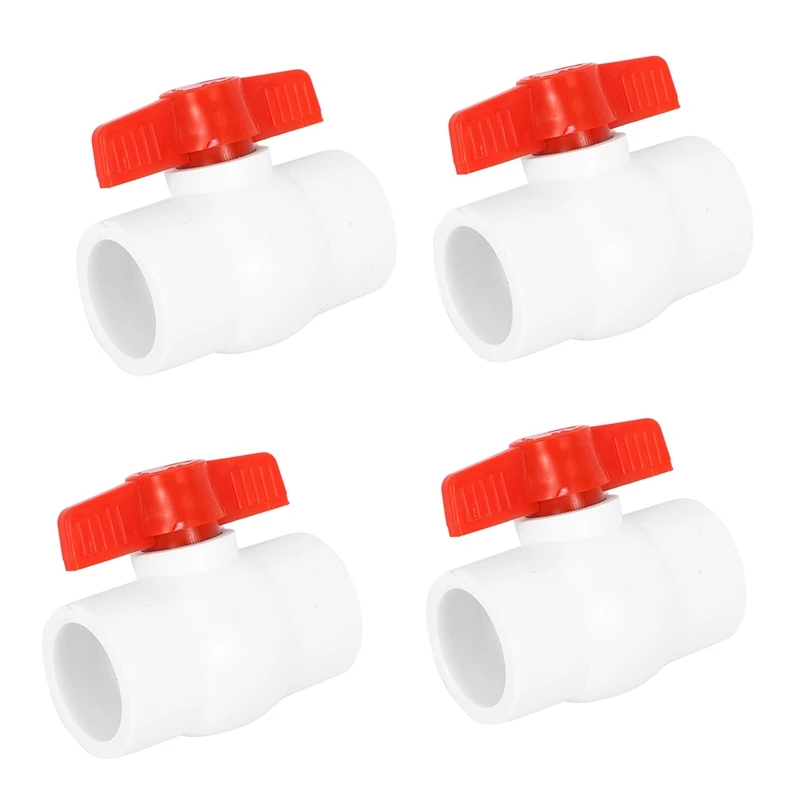 

4Pcs 50MM/2 Inch Slip Ends Water Control PVC Ball Valve White Red