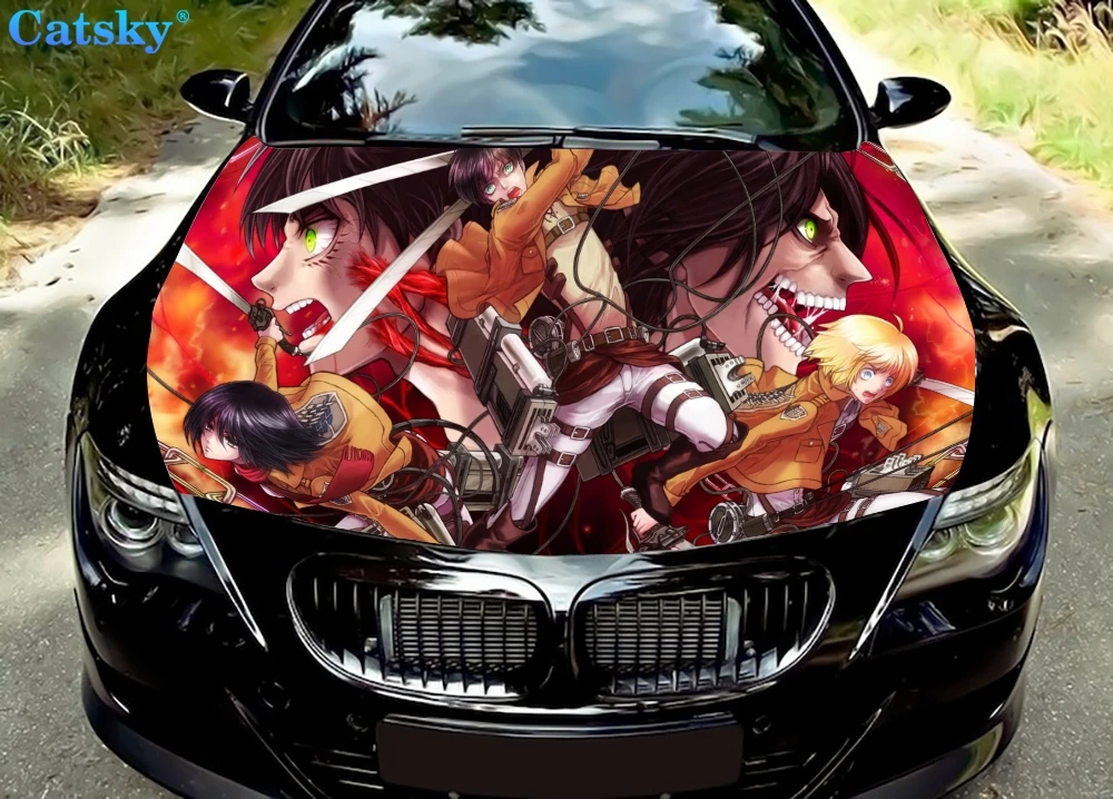 

Наклейка на капот автомобиля, украшение капота автомобиля из аниме «атака на Титанов», защитная крышка капота, индивидуальная Виниловая наклейка для автомобиля, боковые наклейки для автомобиля
