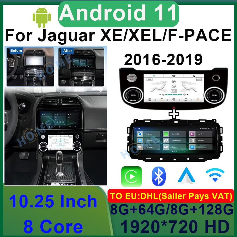 

10.25 Inch Android 11 8+128G Car Radio Multimedia GPS Navigation Head Unit Stereo Receiver Screen Display For Jaguar XE / XEL