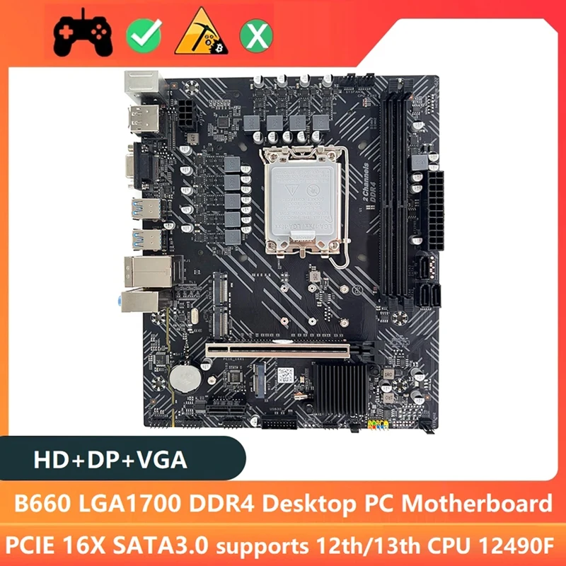 

B660 D4 Desktop PC Motherboard LGA1700 2XDDR4 RAM Slot PCIE16X SATA3.0 Motherboard Supports 12490F 12/13Th CPU