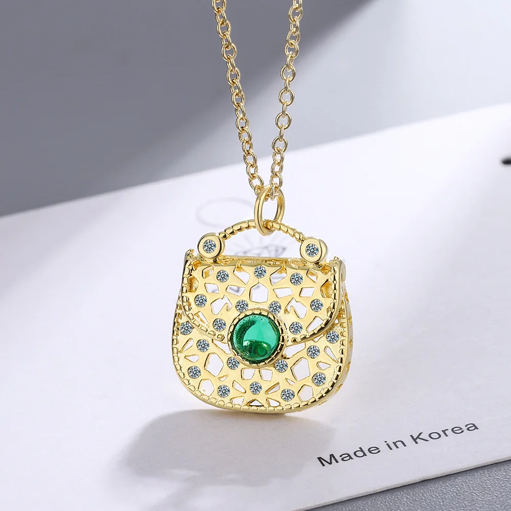 

DIWENFU 14K Gold Color Necklace Bag Shape Pendant for Women Fine Genuine 14 K Gold Bizuteria Gemstone Collares Mujer Pendant Box