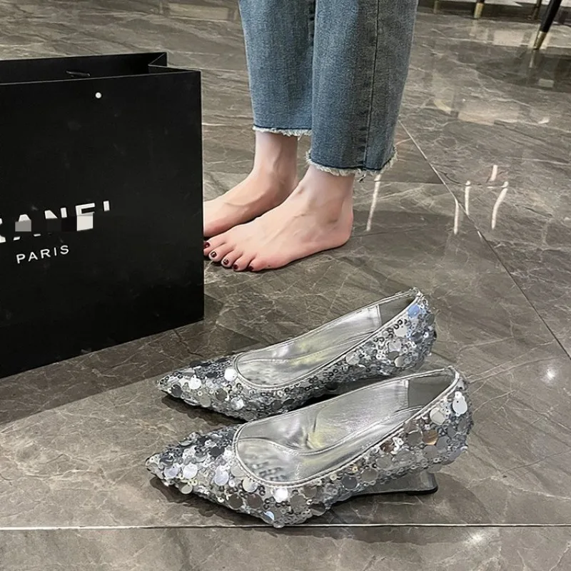 Сексуальные блестящие женские тапочки туфли-мулы модельные вечерние летние