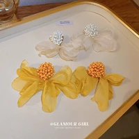 fashion simple creative earrings for women with cloth flower design exquisite hoop female kolczyki white yellow rococo style