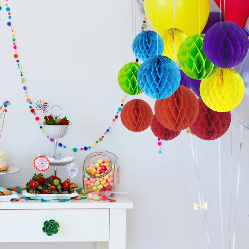 

12pcs Wedding DIY Pompom Home Birthday Honeycomb Balls Tissue Paper 6 Colors Colorful Baby Shower Hanging Party Decoration