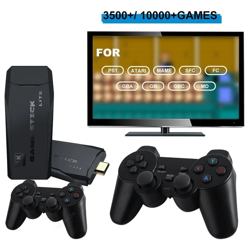 Беспроводная игровая консоль 4K HD 2 4 ГГц двойной контроллер для PS1/FC/GBA 10000 игр 64 ГБ
