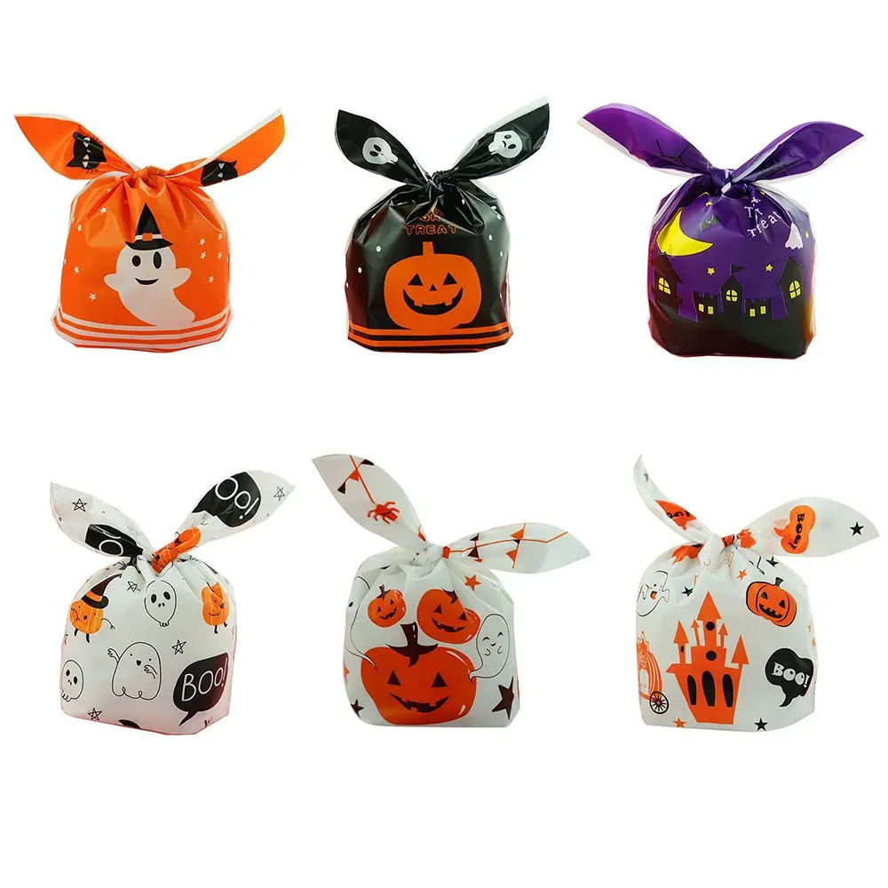 

Подарочный пакет 50 шт., пакеты для Хэллоуина с изображением тыквы, конфет, печенья, упаковки для выпечки, кролика, ушей