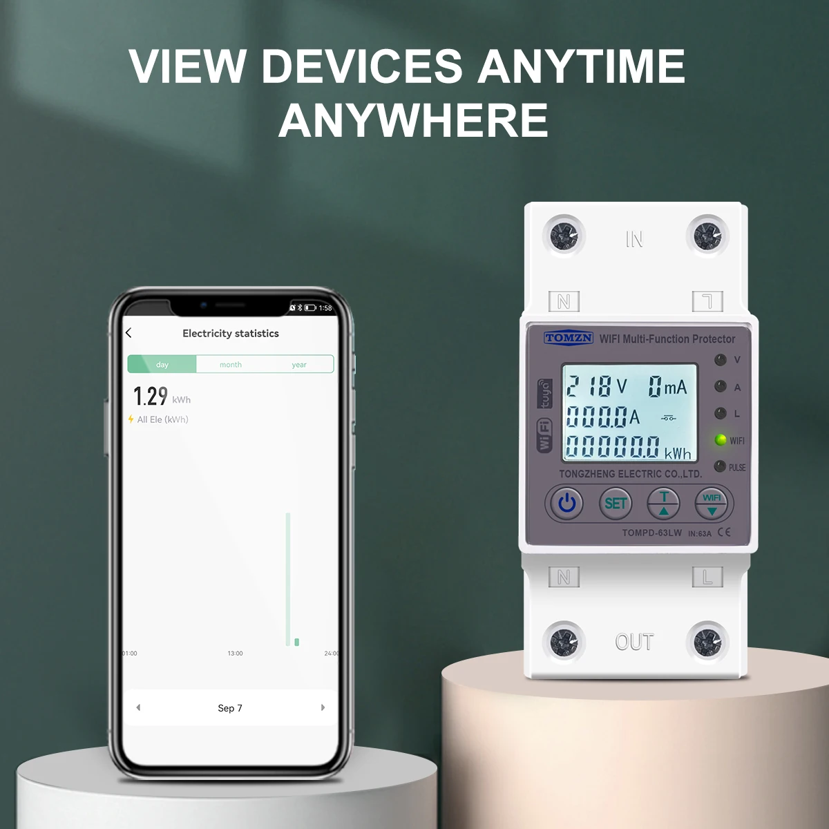 Умный переключатель smartlife 1P + N 63 А Wi-Fi измеритель энергии в кВтч измеряемая цепь