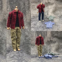 112 male solider plaid shirt fashion short sleeve shirt blouse pants for 6 action figure body doll toy