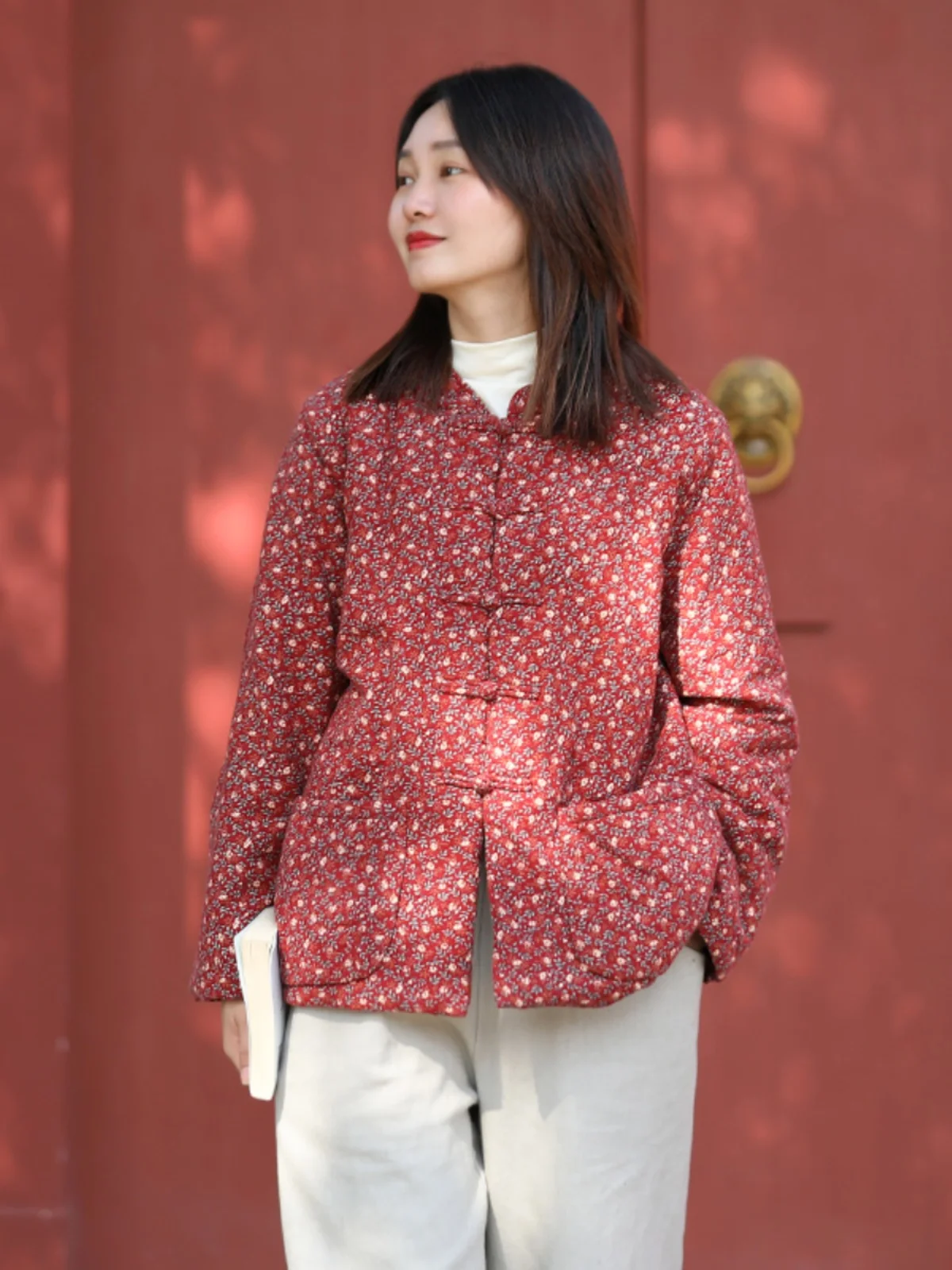 Легкое стеганое короткое пальто в китайском этническом стиле ретро женское