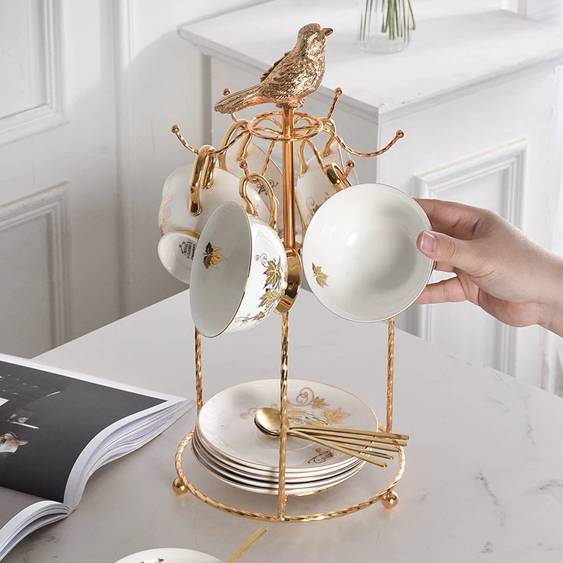 

Creative household iron Mug holder modern simple gold tea cup dish storage rack fashion atmosphere anti-rust drain shelf