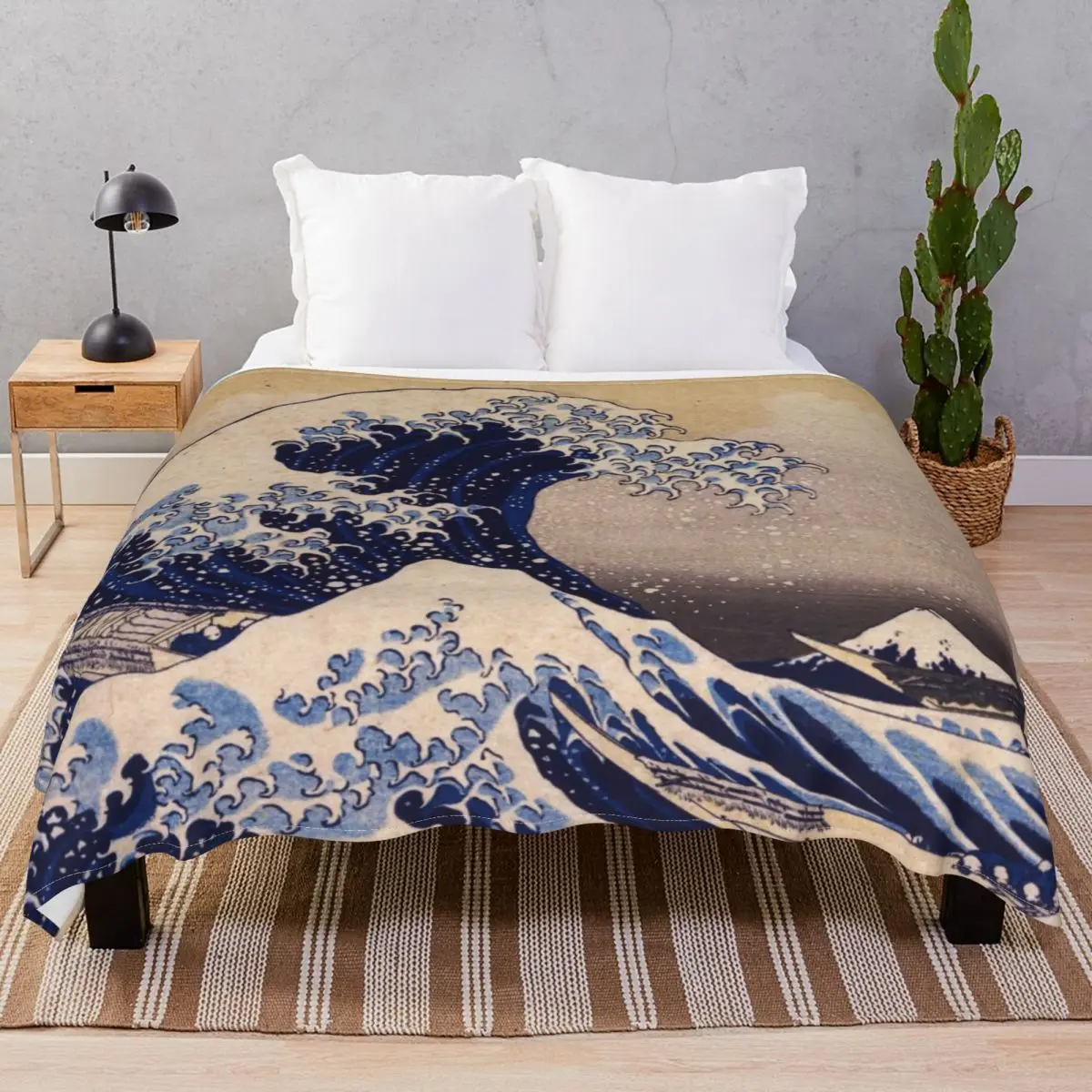 The Great Wave Off Kanagawa Blanket Velvet Print Portable Throw Blankets for Bed Home Couch Camp Office