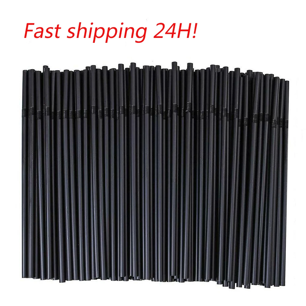 

100Pcs Black Disposable Straws Drink Elbow Plastic for Kitchen Beverage Accessories Party Cocktail Disposables Drinking Straw