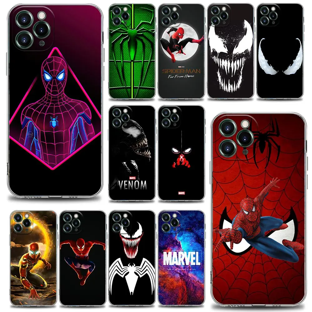 

Marvel Venom Spiderman Clear Phone Case for iPhone 11 12 13 Pro Max 7 8 SE XR XS Max 5 5s 6 6s Plus Soft Silicone Marvel