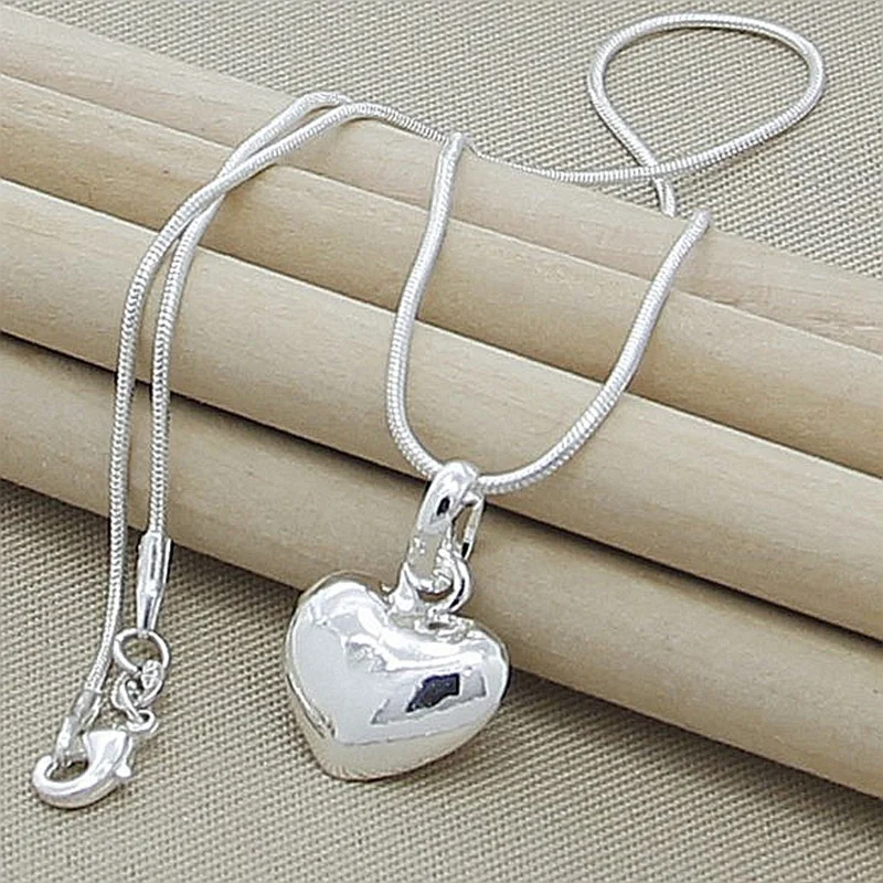 

Fine 925 Silver Solid Heart Necklace 18-24 Inches Snake Chain For Women Wedding Charm Fashion Jewelry luxury