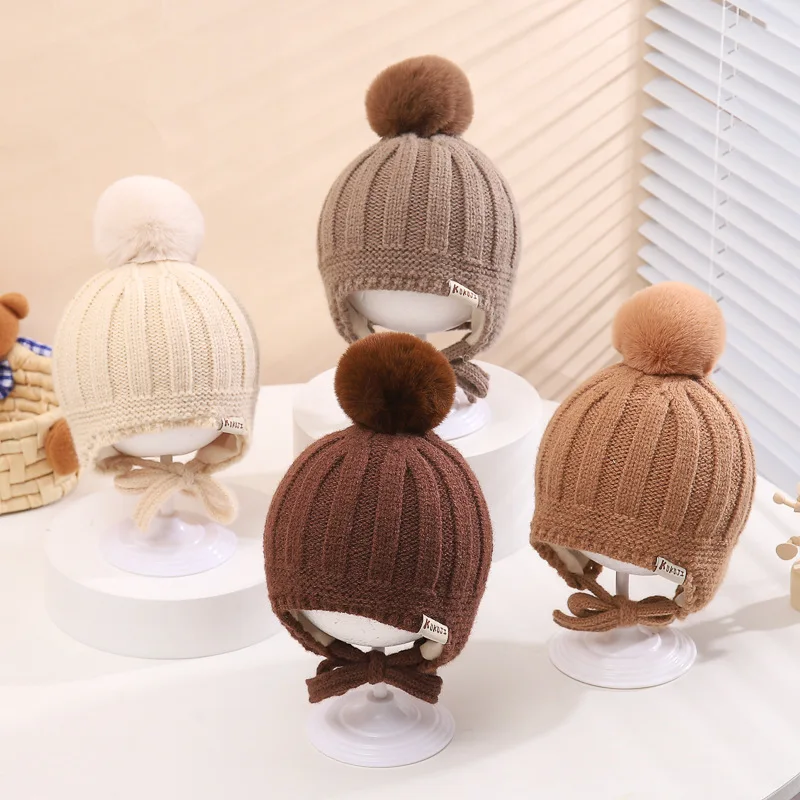 

Cute Pompom Baby Knitted Hat Beanie Winter Toddler Kids Warm Ear Protection Cap Cold-proof Boys Girls Earflap Hats