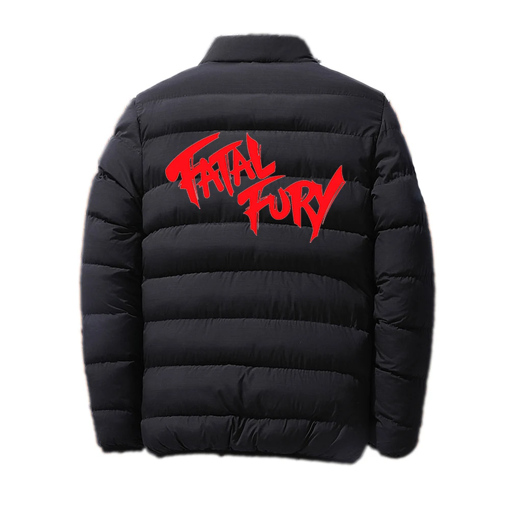 Фото Осень-зима 2022, мужская махровая куртка с логотипом Fatal Fury, модная однотонная теплая куртка с хлопковой подкладкой на молнии для предотвращения холода №4