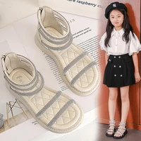 roman sandals summer 2022 girl fashion barefoot shoe for kid beach platform gladiator sandals rhinestones child shoe for girls